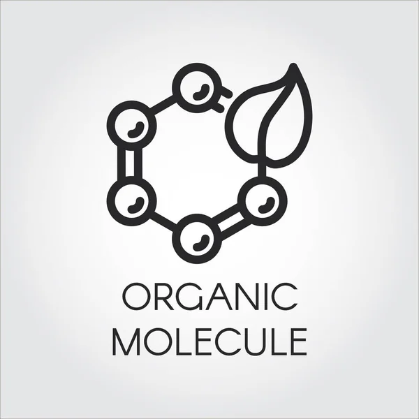 Icône de ligne de feuille et composé moléculaire symbolisant la technologie organique. Simplicité emblème noir de la science, de la nature et de la chimie thème. Logo vectoriel — Image vectorielle