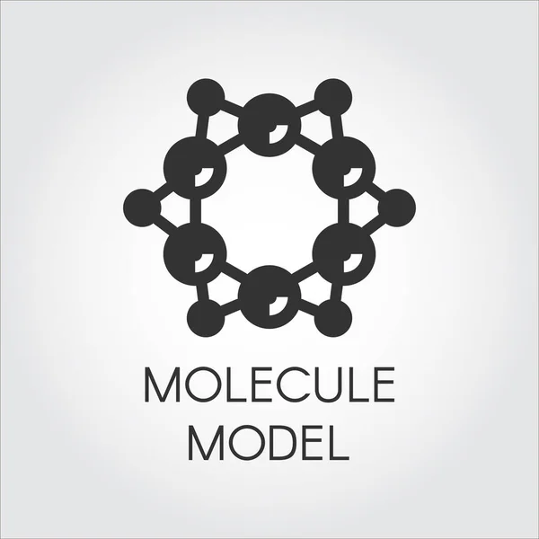 Molekularmodell-Ikone im flachen Stil. Black Label für wissenschaftliche, chemische, physikalische, pädagogische und andere Projekte — Stockvektor