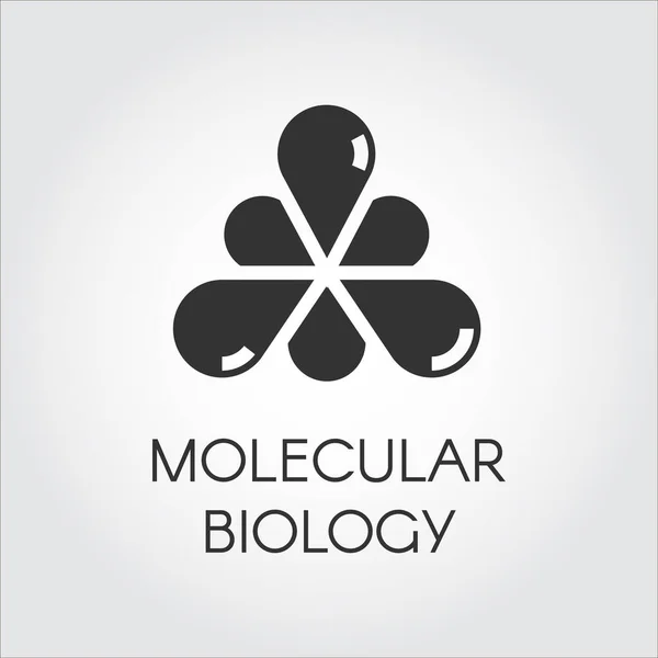 Ícone preto em estilo plano de conexão molecular. Logotipo para várias necessidades de design medicina, ciência, biologia, química —  Vetores de Stock