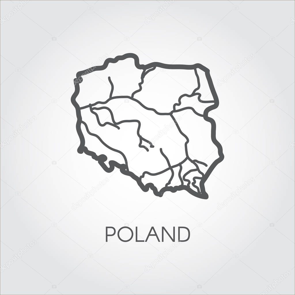 Outline icon of Poland map. Contour simplicity emblem. Vector shape of country. Concept image for atlas and other design projects