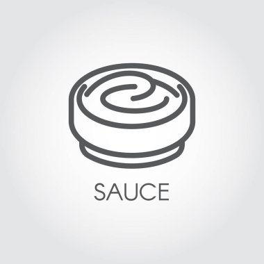Kontur simgesini plaka sos ile. Çeşitli yemek tarifleri, yemek kitapları, mutfak siteleri ve diğer projeler için ince çizgi stili mutfak logo. Vektör çizim