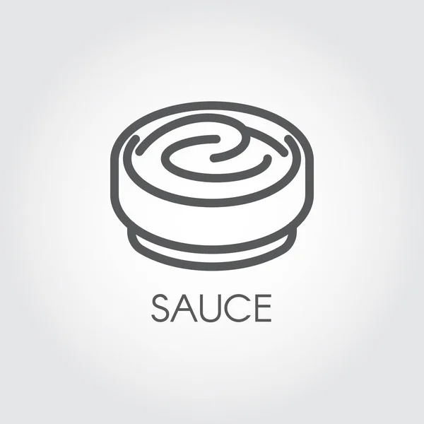 Контурний значок тарілки з соусом. Кулінарний логотип у стилі тонкої лінії для різних рецептів, кулінарних книг, кулінарних майданчиків та інших проектів. Векторні ілюстрації — стоковий вектор