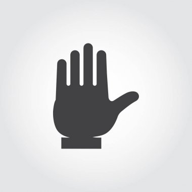 Düz stil insan avuç etiketinde. El yardım kavramının. insan bilek siyah simgesi. Site arabirimleri, mobil appls, oyunlar ve diğer projeler için grafik logo. Vektör çizim