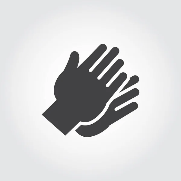 Dwie ręce, klaszcze w płaski. Graficzny ikona czarny - symbol oklaski, pochwały, pozdrowienia. Gestem ludzki nadgarstka logo na szarym tle. Ilustracja wektorowa — Wektor stockowy