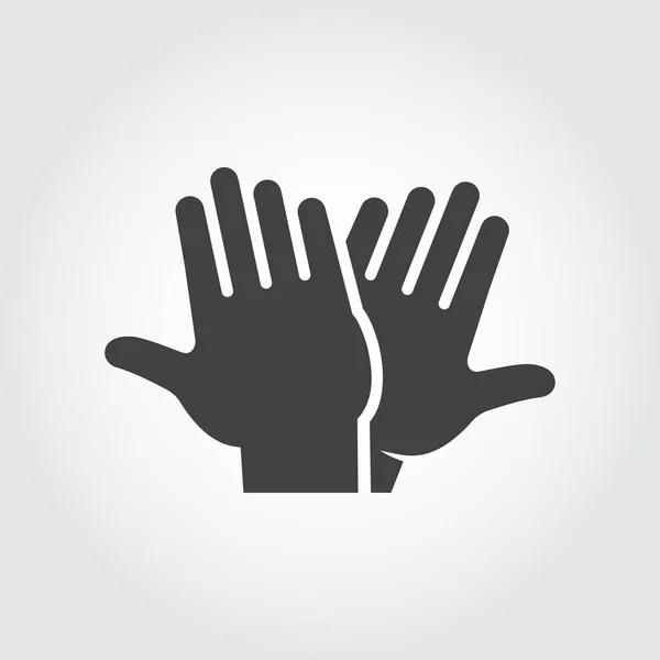 High five icon. Black flat pictograph of two clapping hands - greeting, welcoming, celebrating symbol of successful interaction people. Vector web sign or button. Illustration on gray background — Stock Vector