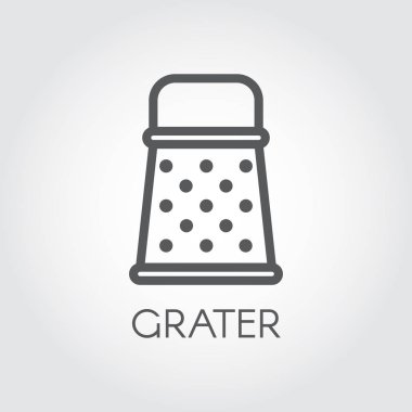 Rende satırı simgesi. Basitlik mutfak ve pişirme grafik kontur logo. Vektör görüntü gri bir arka plan üzerinde. İnce doğrusal piktogram