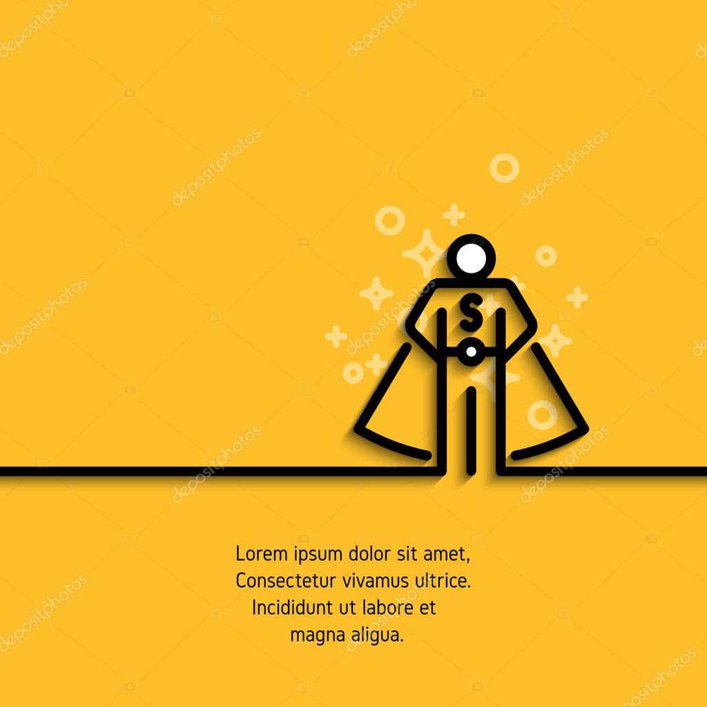Line icon of online consultant. Personal assistant, superhero, person who can help concept banner. Vector illustration on yellow background. Contour graphic image