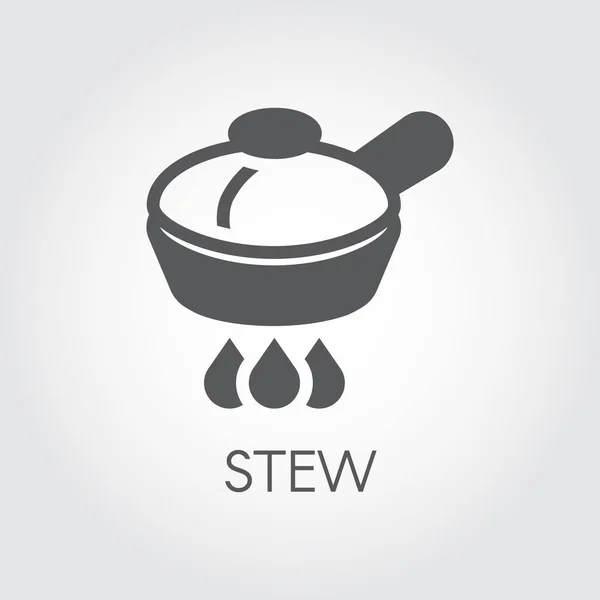 Panela de fritura de comida no ícone de placa plana. Cozinhar o conceito de guisado. Kitchenware símbolo para sites culinários, livros, aplicativos móveis e outros projetos. Ilustração vetorial — Vetor de Stock