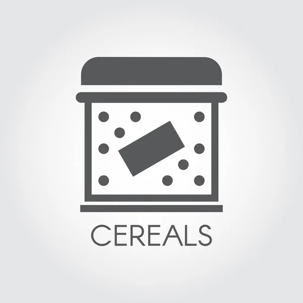 Icona piatta di scatola per conservare cereali, colazione secca, cornflakes e altri prodotti sfusi. Etichette da cucina — Vettoriale Stock