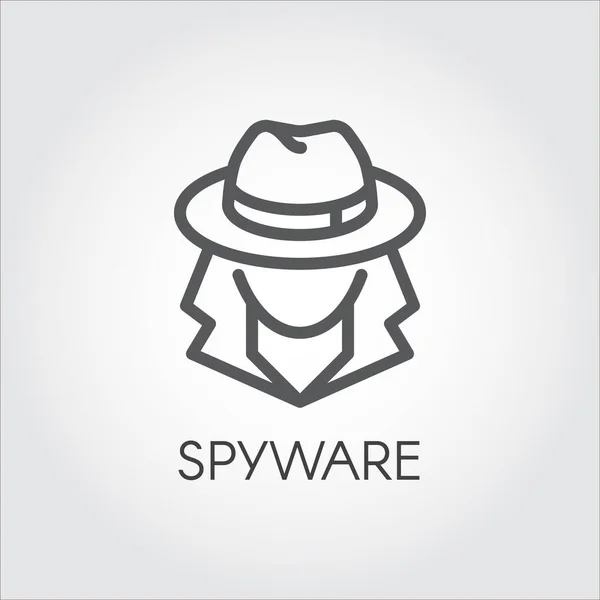 Spyware pictogram in overzicht ontwerp. Abstracte afbeelding van mysterieuze man contour label. Spion teken. De bescherming van de computer tegen virussen en aanvallen. Vectorillustratie — Stockvector