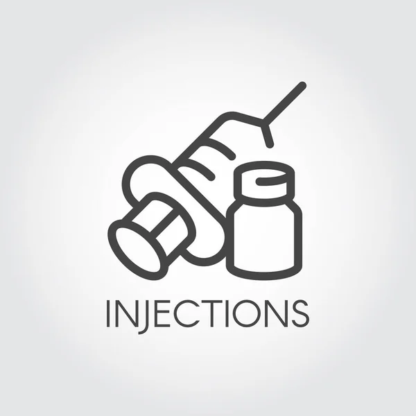 Dessin d'icône d'injection dans le style de contour. Signe de seringue contour avec aiguille et médicament. Symbole médical, vaccination, concept de traitement. Bouton Web ou logo pour sites Web et applications mobiles. Vecteur — Image vectorielle