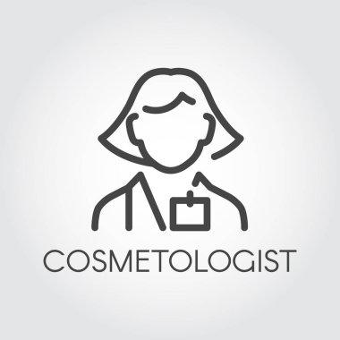 Güzellik uzmanı kadın anahat simgesi. Ana salonda spa, Doktor tıbbi prosedürler kozmetik satır soyut portre