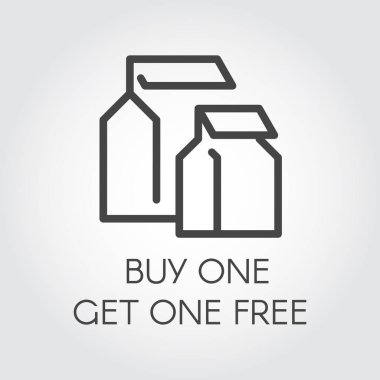 Bir al bir ücretsiz kavramı satırı simgesi satın. Soyut paket etiket. Çevrimiçi veya çevrimdışı mağaza ve mobil uygulamalar için şablon piktogram. Promosyon, pazarlama ve reklam işareti. Vektör çizim