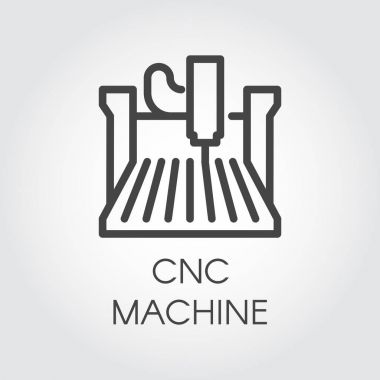CNC makine satırı simgesi. Bilgisayar sayısal kontrollü cihaz, anahat işareti. İnşaat ekipmanları için fabrika, bitki. Grafik kontur piktogram. Lazer kesme serisi vektör çizim
