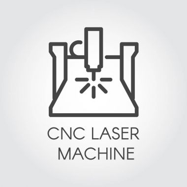 CNC Lazer makine satırı simgesi. Bilgisayar sayısal kontrollü cihaz anahat tasarımı. Fabrika İnşaat ekipmanları. Grafik kontur piktogram. Vektör çizim İnşaat