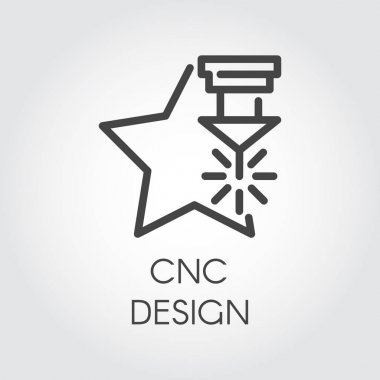 CNC laser design icon in outline style. Computer numerical controlled machine for precise cutting, engraving and other work on hard materials. Graphic contour pictogram. Vector illustration
