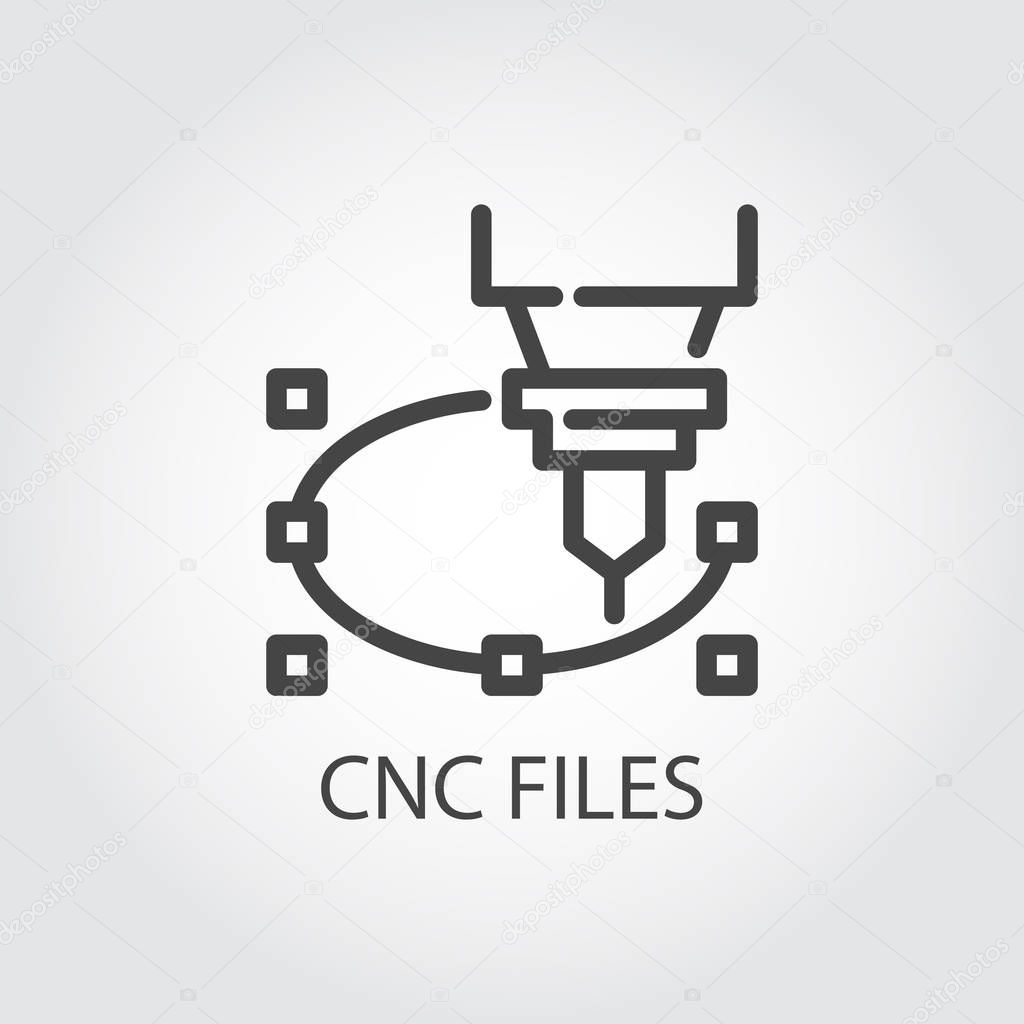 CNC files icon in line design. Computer numerical controlled machine for precise cutting, engraving and other work on hard materials. Graphic contour image. Vector illustration of laser cutting series