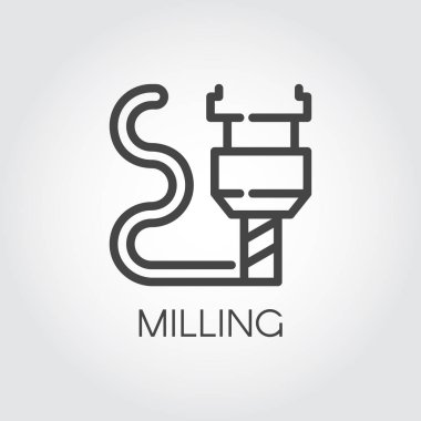 Milling machine outline icon. Modern device for fabrication and prototype production. Innovation technical equipment contour web label. Industrial theme. Vector illustration clipart