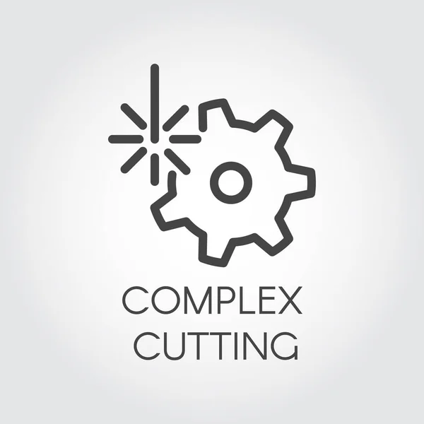 Complex cutting concept icon drawing in outline style. Abstract laser beam and gear label. Graphic web pictograph. Technology and industrial contour sign. Vector illustration — Stock Vector