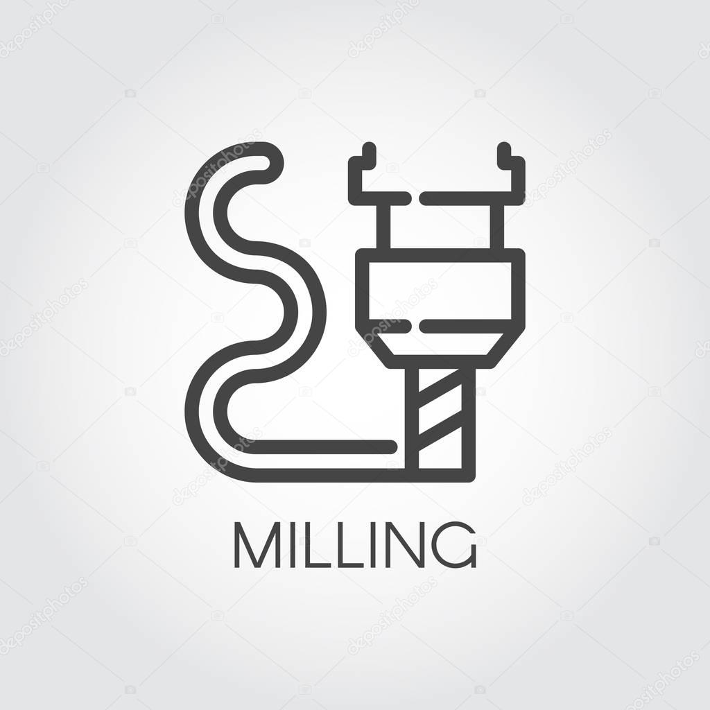 Milling machine outline icon. Modern device for fabrication and prototype production. Innovation technical equipment contour web label. Industrial theme. Vector illustration