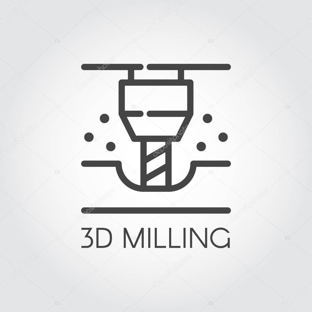 3D milling machine line icon. Modern device for fabrication and prototype production. Innovation technical equipment contour logo. Industrial theme. Vector illustration