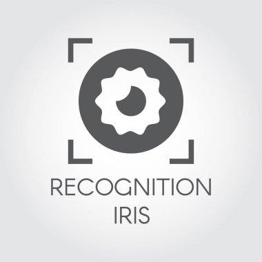 Biyometrik tanıma iris tarama siyah düz simgesi. Kimlik tarama retina logo. Doğrulama modern sistemi. Kimlik doğrulama teknolojisi cep telefonları, akıllı telefonlar ve diğer cihazlar. Vektör etiket