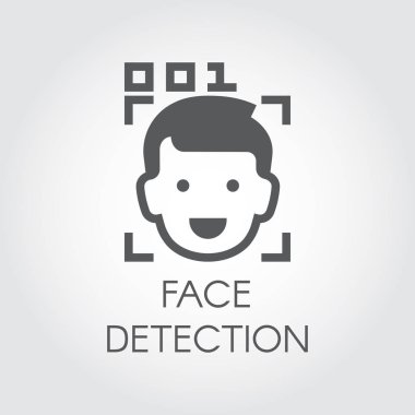 Face detection flat icon. Facial biometric recognition. Men head, frame scanning and code control. Technology of human identification in phone, smartphone and other devices. Security innovation system clipart
