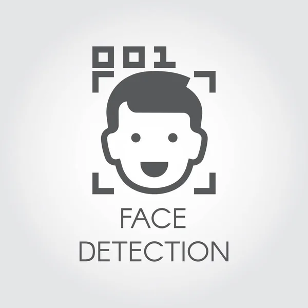 Icono plano de detección facial. Reconocimiento biométrico facial. Cabeza de hombre, escaneo de cuadro y control de código. Tecnología de identificación humana en teléfonos, teléfonos inteligentes y otros dispositivos. Sistema de innovación en seguridad — Archivo Imágenes Vectoriales