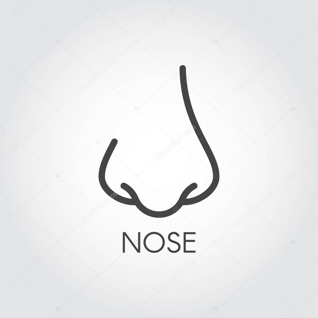 Icon of the human nose drawing in thin contour style. Skincare, beauty, plastic surgery, rhinoplasty and cosmetology treatment concept logo. Graphic web pictograph. Vector illustration