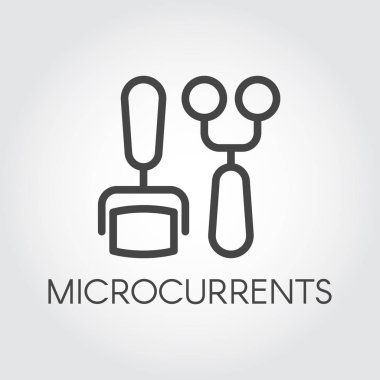 Microcurrent kavramı satırı simgesi. Güzellik ve kozmetik tedavi. Düzeltme, gençleştirme, Anti-Aging yordamı. Welness profilaktik Tema. Cilt Bakımı tedavisi etiket. Vektör kozmetik serisi