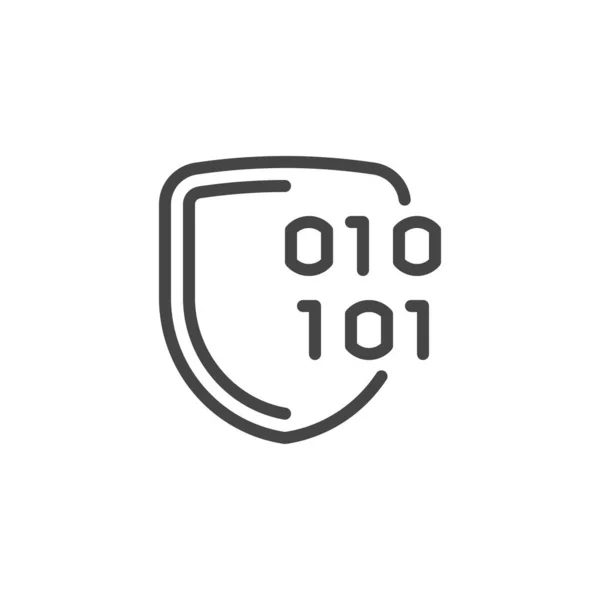 Information protection line Icon. Saving data sign. Security programming systems. Barrier from hacker attacks. Abstract binary coding numbers one and zero in shield. Vector illustration isolated — 图库矢量图片