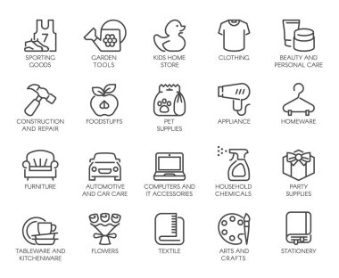 Department Store Shop Category Outline Icons Set  clipart