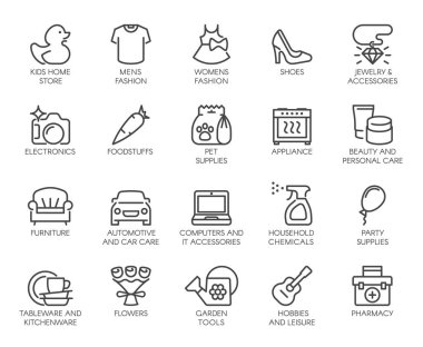 Shopping Mall Wayfinding Shop Category Outline Icons Set  clipart