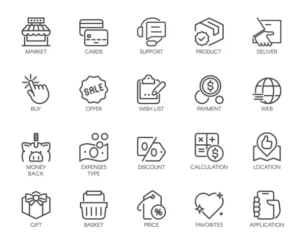 Shopping, E-commerce, Online Store Outline Icons Set. — Stock Vector