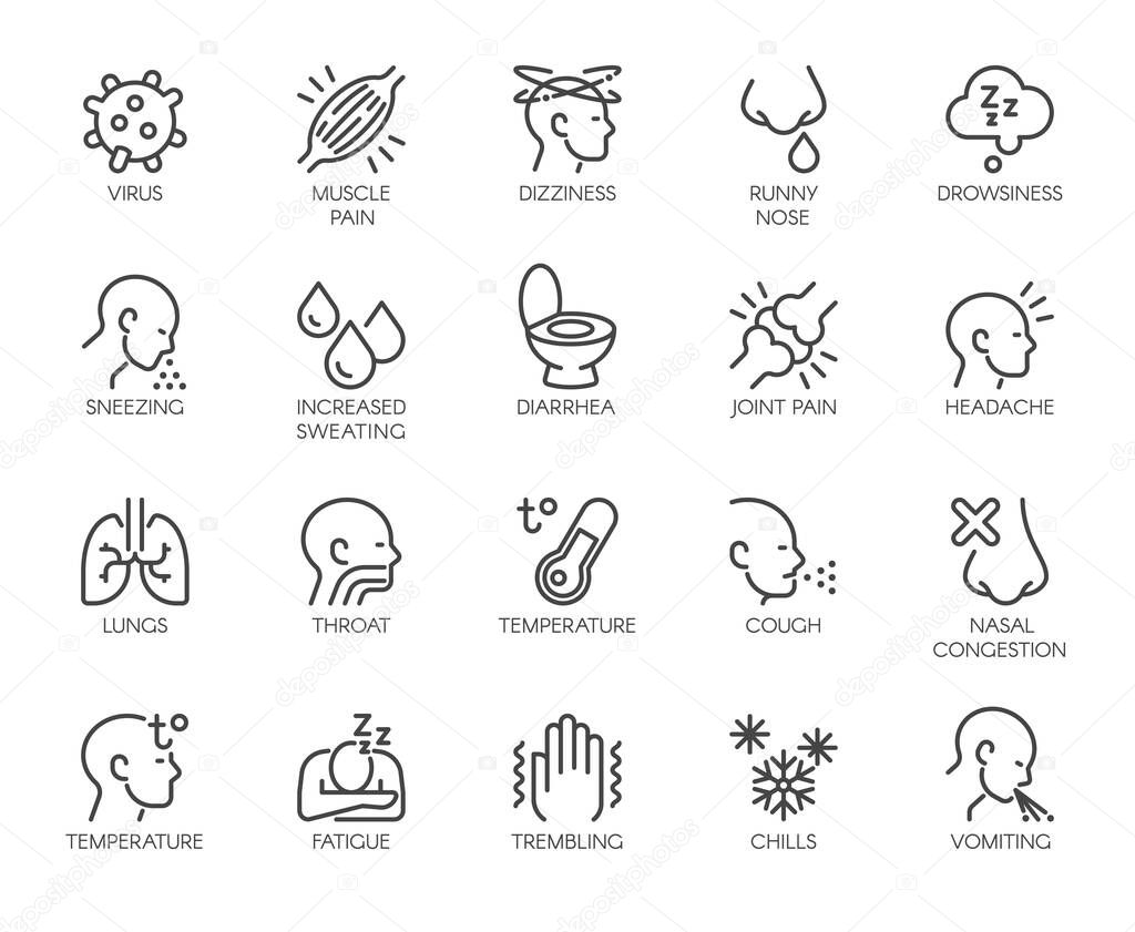 Icons Symptoms Respiratory Sickness Pneumonia, Flu, Fever