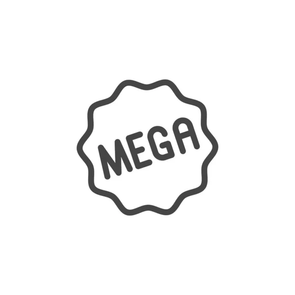 Ícone Mega distintivo. Label in line design para serviços on-line, lojas, mercados, sites e aplicativos móveis. Adesivo para produtos impressos. Símbolo de promoção. Ilucidez vetorial isolada —  Vetores de Stock