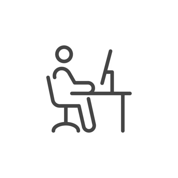 원격 작업. Line Symbol Worker Man at the Desk Designer-Freelancer. Icon in Outline Style From the Set Icons of Coworking and Workplace or Workspace. 공식 웹 사이트. 맞춤형 Vector Pictogram Editable Stroke — 스톡 벡터