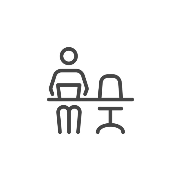 Fernarbeit. Line Symbol Worker Man am Schreibtisch Designer-Freelancer. Icon in Outline Style aus den Set-Icons von Coworking und Workplace oder Workspace. Benutzerdefinierte Vektor-Piktogramm editierbarer Strich — Stockvektor