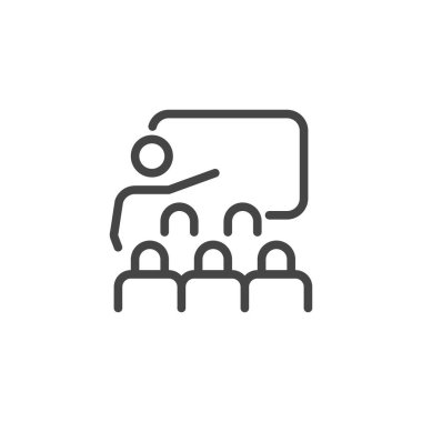 Zayıf Simge Eğitimi, İş Sunumu ve Seminer veya Koçluk. Sınıf ve Antrenör Tabelası gibi. Web için Beyaz Arkaplan Düzenlenebilir Vuruşunda Ana Hatlar Biçiminde Özel Vektör Resim 10