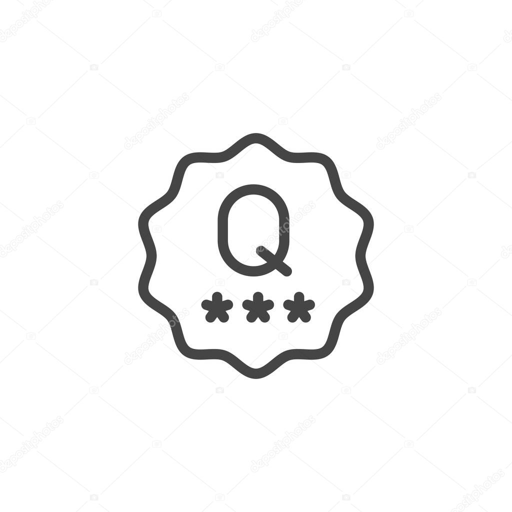 Quality mark line icon. Verified product or service with good reviews concept. Label for online websites, mobile apps, e-commerce. Vector illustration isolated on white background