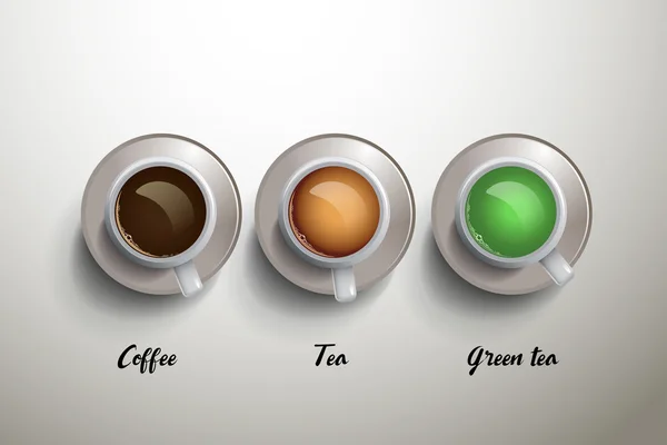 Una taza de café, té y té verde. uso adecuado para el menú — Vector de stock