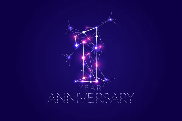 1 year Anniversary design. Abstract form with connected lines an — Stock Vector