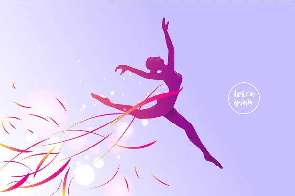 El movimiento del ballet. silueta de una chica saltando — Vector de stock