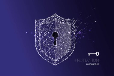 Anahtar deliği ile kalkan. Tasarım yıldızlı gece gökyüzü ve çizgi nokta