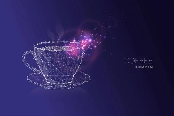 커피 컵입니다. 별이 빛나는 밤 하늘 및 라인 도트 디자인 — 스톡 벡터