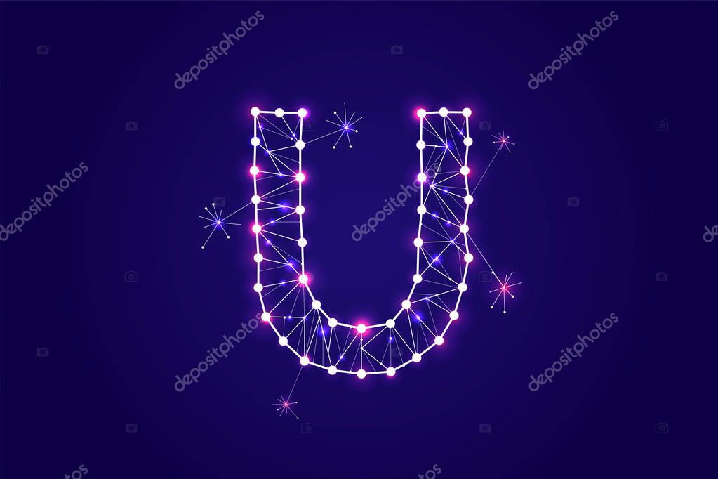 Font - typography design. Abstract form with connected lines and light dots. Vector Illustration. - line stroke weight editable