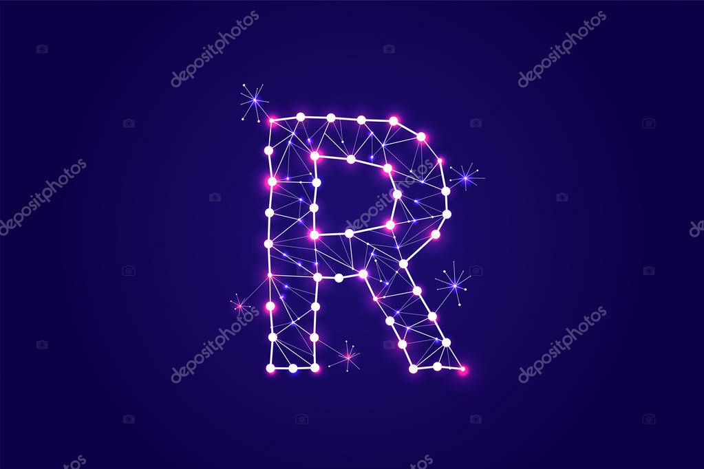Font - typography design. Abstract form with connected lines and light dots. Vector Illustration. - line stroke weight editable