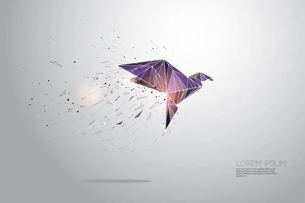 De deeltjes, de geometrische kunst, de lijn en de stip van de vogel met het vliegen — Stockvector