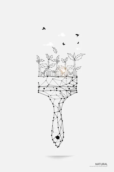 A részecskék, geometrikus művészet, vonal és pont a festészet ecset. — Stock Vector