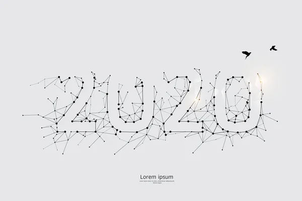 2020年的粒子、几何艺术、线条和圆点 — 图库矢量图片